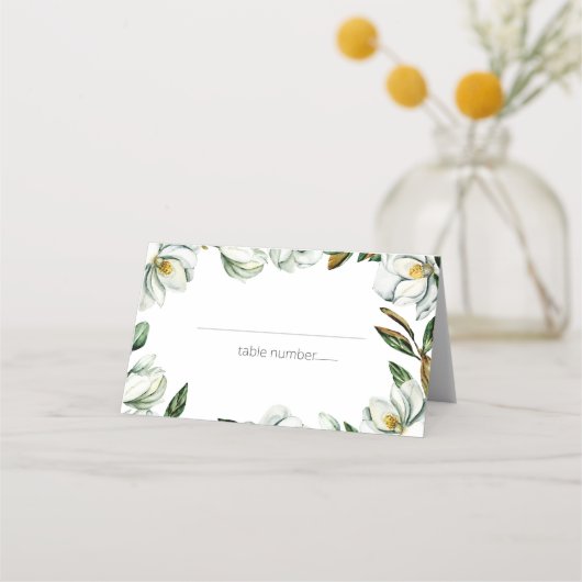 Witte Magnolia Rustieke Bloemen Trouwplaats Kaart Plaatskaartje (Voorkant)