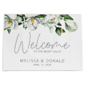 Witte Magnolia Rustieke Bloemen Welkom Trouwen Groot Cadeauzakje (Voorkant)