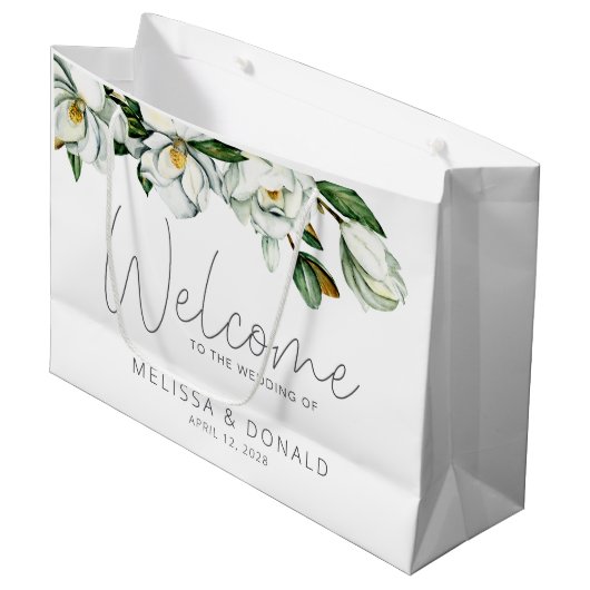 Witte Magnolia Rustieke Bloemen Welkom Trouwen Groot Cadeauzakje (Voorkant Gekanteld)