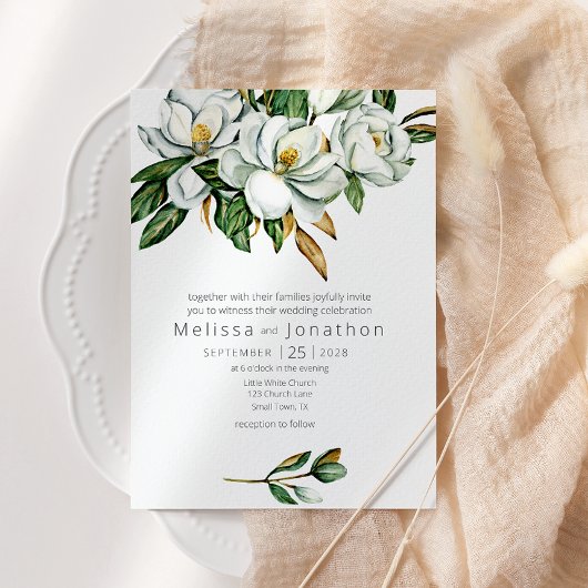 Witte Magnolia Rustieke Bloemige Bruiloft Kaart
