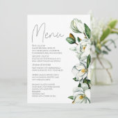 Witte Magnolia Rustieke Bloemige Bruiloft Menu (Staand voorkant)