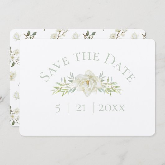 Witte Magnolia Save the Date Trouwkaart (Voorkant / Achterkant)