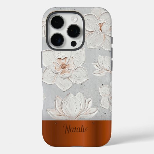 Witte Magnolia Schildering Koperen Metaal Aangepas Case-Mate iPhone Case (Achterkant)