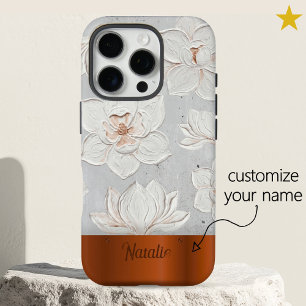 Witte Magnolia Schildering Koperen Metaal Aangepas iPhone 16 Pro Hoesje