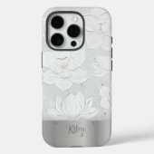 Witte Magnolia Schildering Zilver Metaal Aangepast Case-Mate iPhone Case (Achterkant)