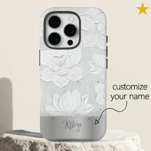 Witte Magnolia Schildering Zilver Metaal Aangepast Case-Mate iPhone Case