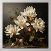 Witte magnolia tak met bloesem poster (Voorkant)