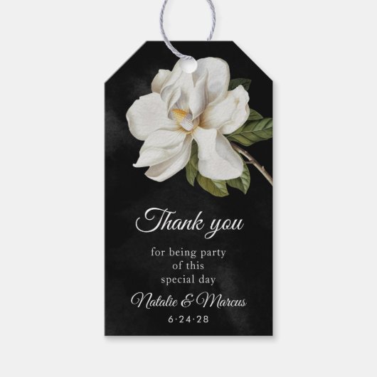 Witte Magnolia Trouwgunst Labels Cadeaulabel (Voorkant)