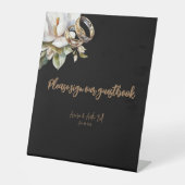 Witte Magnolia Trouwringen Teken ons gastenboek Reclamebord Met Voetstuk (Voorkant)