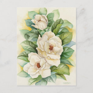Witte Magnolia Vintage Bloeiende Bloemen Kunst Briefkaart