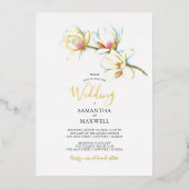 Witte Magnolia Waterverf Bloem Bruiloft Folie Uitnodiging (Voorkant)