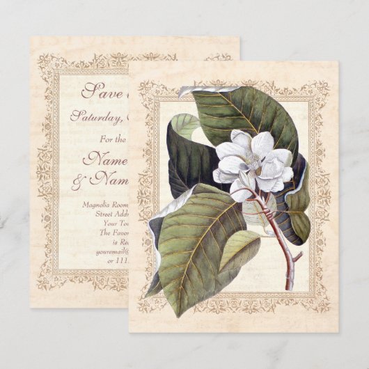 Witte Magnolia Zuidelijke Trouw Save the Date (Voorkant / Achterkant)