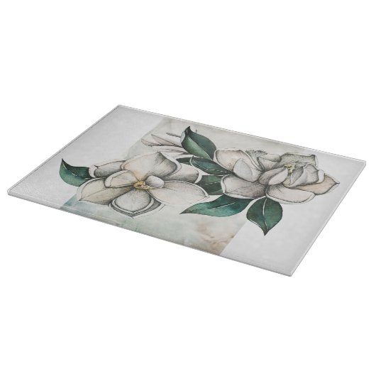 Witte Magnolias Botanische Glas Snijplank (Hoek)