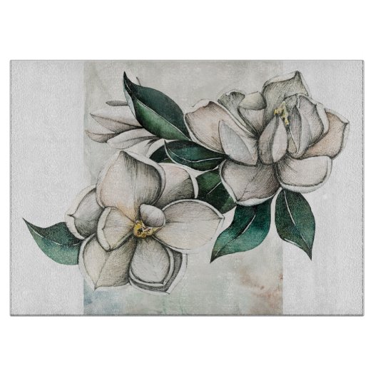 Witte Magnolias Botanische Glas Snijplank (Voorkant)