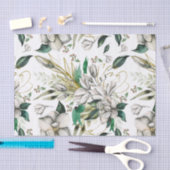 Witte Magnolias en Groene Ribbons Weefpapier Tissuepapier (Craft)