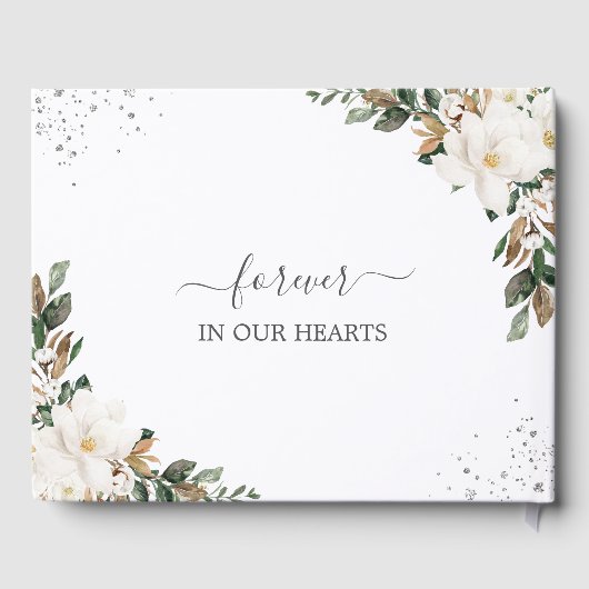 Witte Magnolias Floral Memorial Begrafenisfoto Gastenboek (Achterkant)