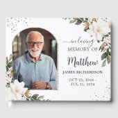 Witte Magnolias Floral Memorial Begrafenisfoto Gastenboek (Voorkant)