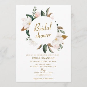 Witte Magnolia's krans Bruids Douche Uitnodiging