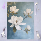 Witte Magnolia's op Blauwe Decoupage Tissue Pape Tissuepapier (Craft)