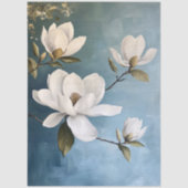 Witte Magnolia's op Blauwe Decoupage Tissue Pape Tissuepapier (Voorkant)