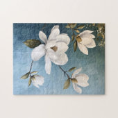 Witte Magnolia's op Blauwe Tissue Pape Legpuzzel (Horizontaal)