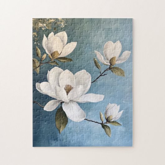 Witte Magnolia's op Blauwe Tissue Pape Legpuzzel (Verticaal)
