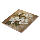 Witte Magnolia's op gouden achtergrond Tegeltje (Zijkant)