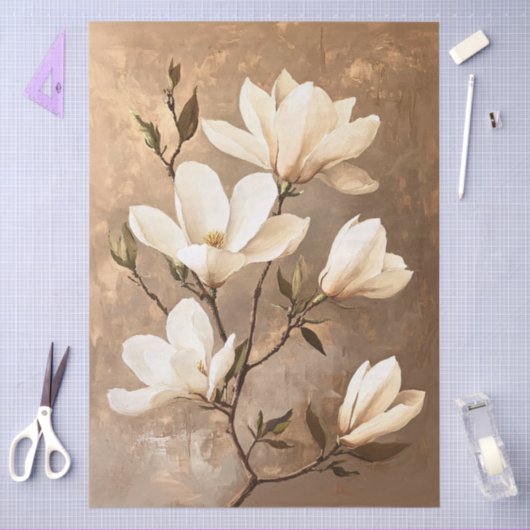 Witte Magnolia's op Gouden Decoupage Tissue Pape Tissuepapier (Craft)