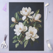 Witte Magnolia's op Navy Blue Decoupage Tissuepapier (Craft)