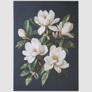 Witte Magnolia's op Navy Blue Decoupage Tissuepapier