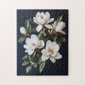 Witte Magnolias op Navy Blue Legpuzzel (Verticaal)