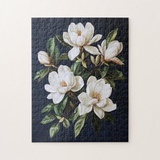 Witte Magnolias op Navy Blue Legpuzzel (Verticaal)