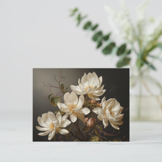 Witte magnolibloemen briefkaart (Staand voorkant)