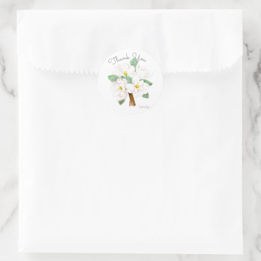 witte magnoliumbloem klassieke ronde sticker (Tas)