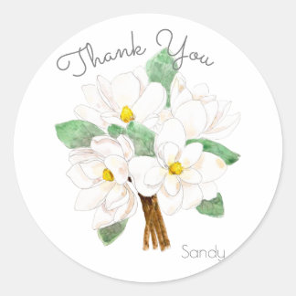 witte magnoliumbloem klassieke ronde sticker