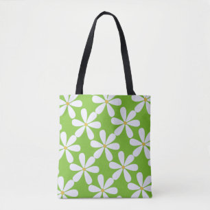 Witte maisjes op appelgroene achtergrond tote bag