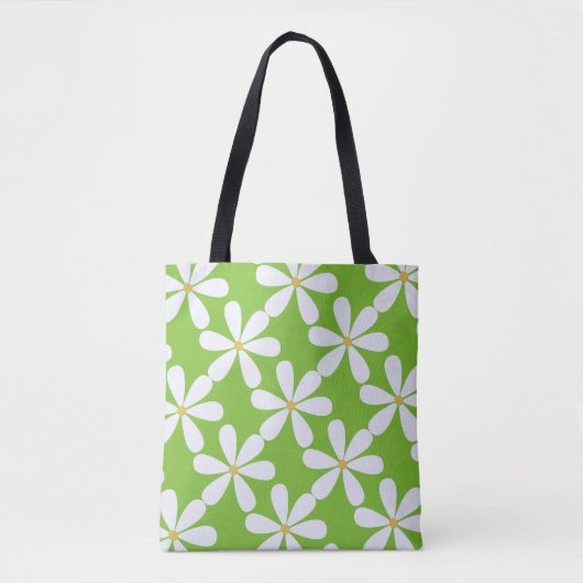 Witte maisjes op appelgroene achtergrond tote bag (Voorkant)