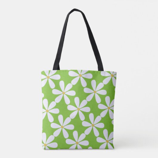 Witte maisjes op appelgroene achtergrond tote bag (Achterkant)