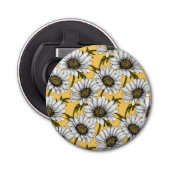 Witte maissoorten, wilde bloemen op geel button flesopener (Voorkant)