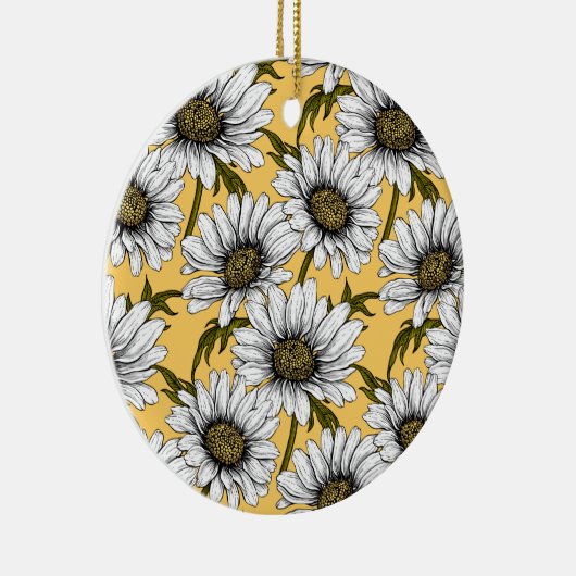 Witte maissoorten, wilde bloemen op geel keramisch ornament (Rechts)