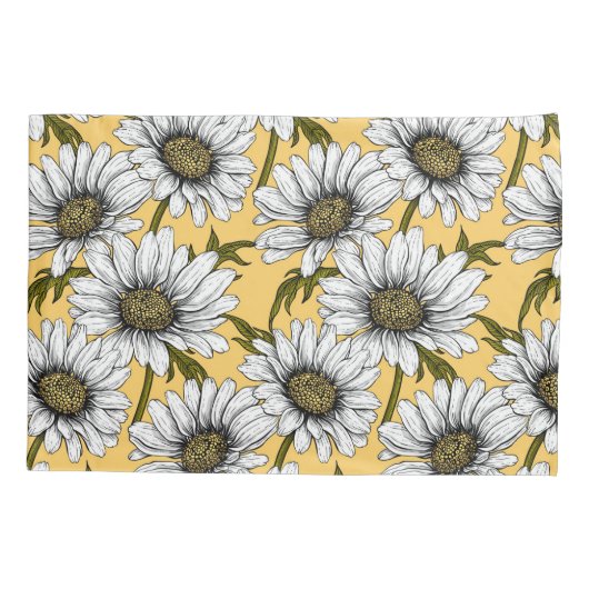 Witte maissoorten, wilde bloemen op geel kussensloop (Achterkant-Links)