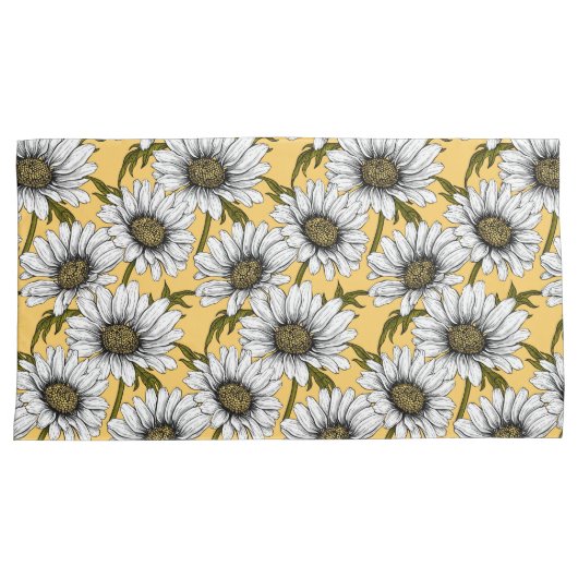 Witte maissoorten, wilde bloemen op geel kussensloop (Voorkant-Rechts)