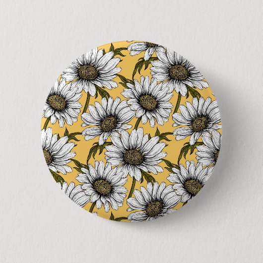 Witte maissoorten, wilde bloemen op geel ronde button 5,7 cm (Voorkant)
