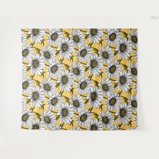 Witte maissoorten, wilde bloemen op geel wandkleed (Voorkant (horizontaal))