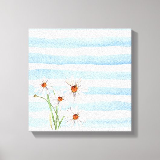 witte maisy bouquet op waterverf stripe canvas afdruk (Voorkant)
