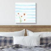 witte maisy bouquet op waterverf stripe canvas afdruk (Insitu (Slaapkamer))