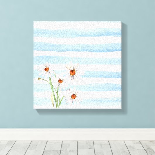 witte maisy bouquet op waterverf stripe canvas afdruk (Insitu (Houten vloer))