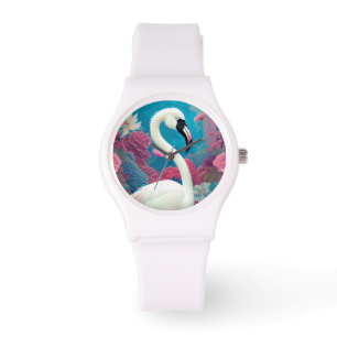 Witte majestueuze flamingo horloge