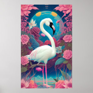 Witte majestueuze flamingo poster