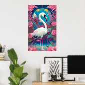 Witte majestueuze flamingo poster (Thuiskantoor)